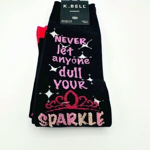 NWT! K. Bell "Never Let Anyone Dull Your Sparkle" Pink Tiara Women's Socks